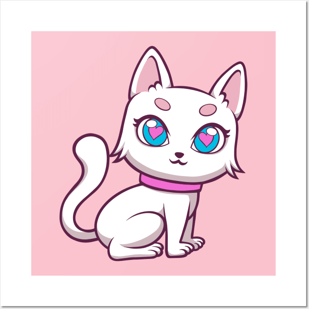 cute white cat female Wall Art by yudabento